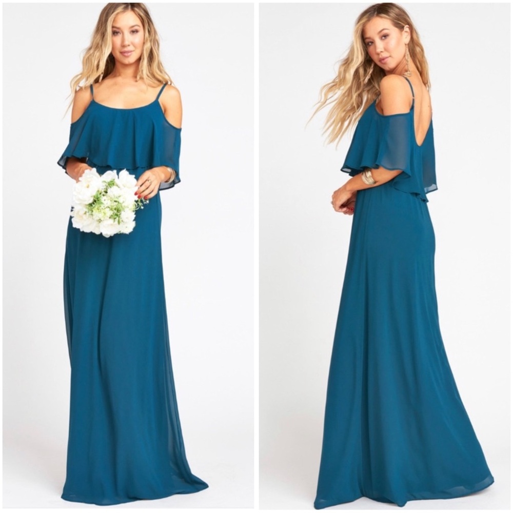 Show‎ Me Your Mumu Caitlin Ruffle Maxi Dress
Deep Jade Chiffon Size Large
